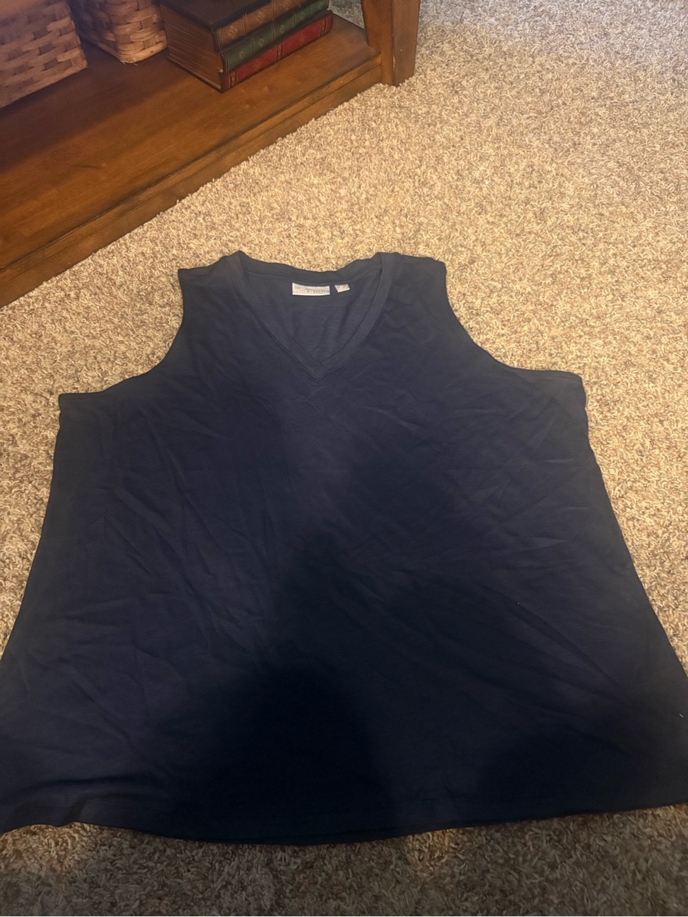 Belle by Kim Gravel Navy Blue V-Neck Tank Top